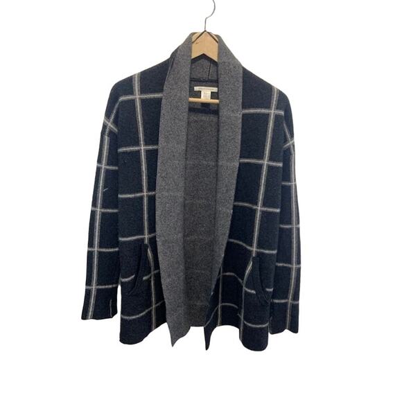 Max Studio sweater 2 ply CASHMERE black / gray checked cardigan coat duster s XS - Picture 1 of 8